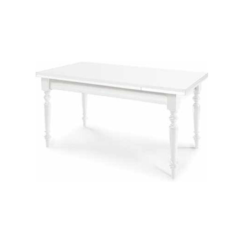 Tavolo in stile classico, in legno massello e mdf con rifinitura in bianco opaco
