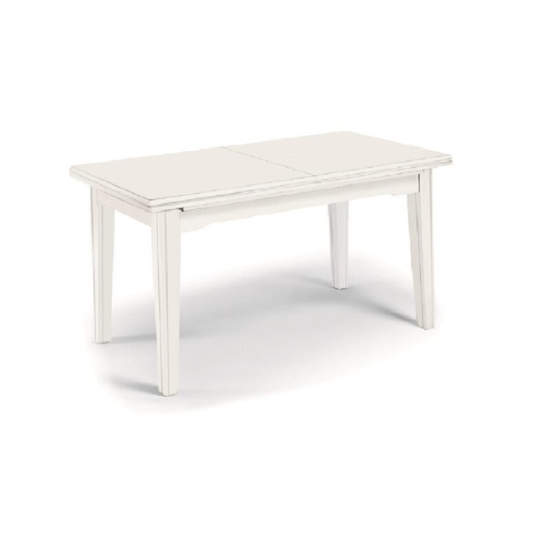 Tavolo in stile classico, in legno massello e mdf con rifinitura in bianco opaco
