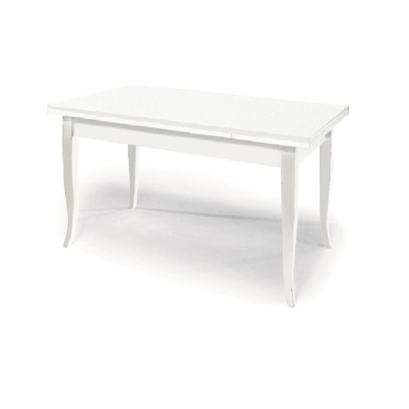 Tavolo in stile classico,in legno massello e mdf con rifinitura in bianco opaco